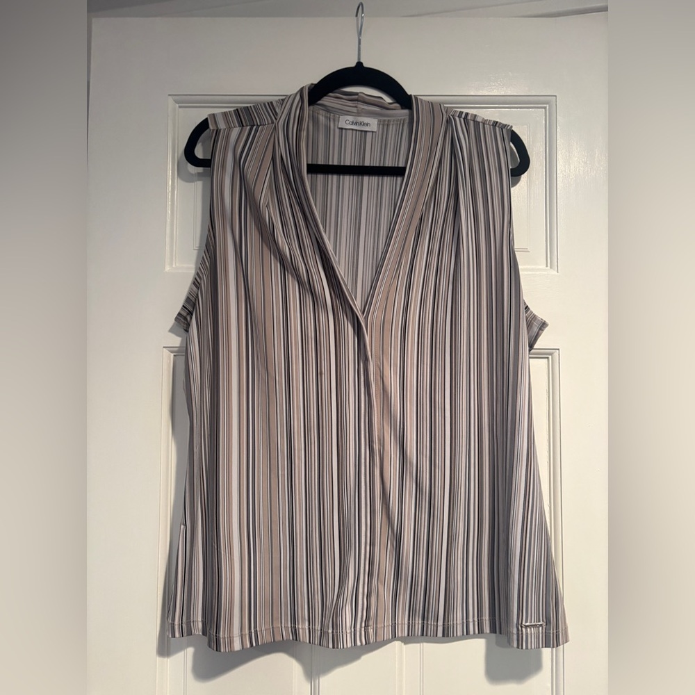 Grey, white and tan striped sleeveless top 
Very soft